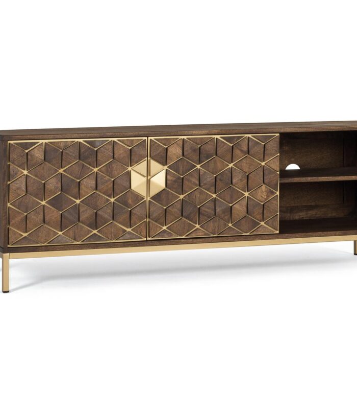 MUEBLE TV 2 PUERTAS Y 2 HUECOS FABRICADO EN MADERA DE MANGO Y METAL