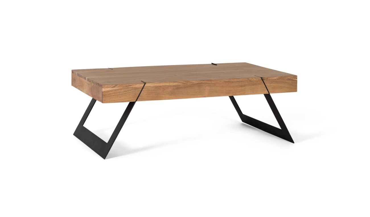 Mesa de centro fabricada en madera de acacia y metal en color natural