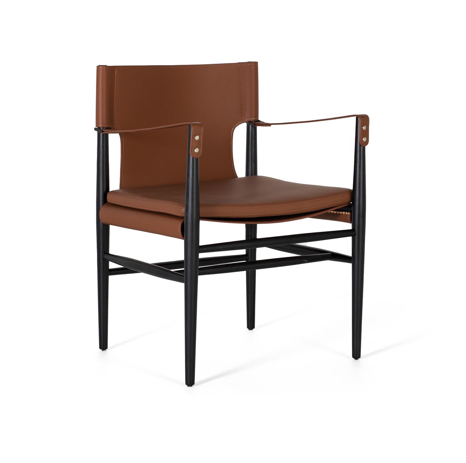 1674_2 (Copy) Sillón tapizado en cuero sintético y madera de fresno en color marrón y con estructura en negro