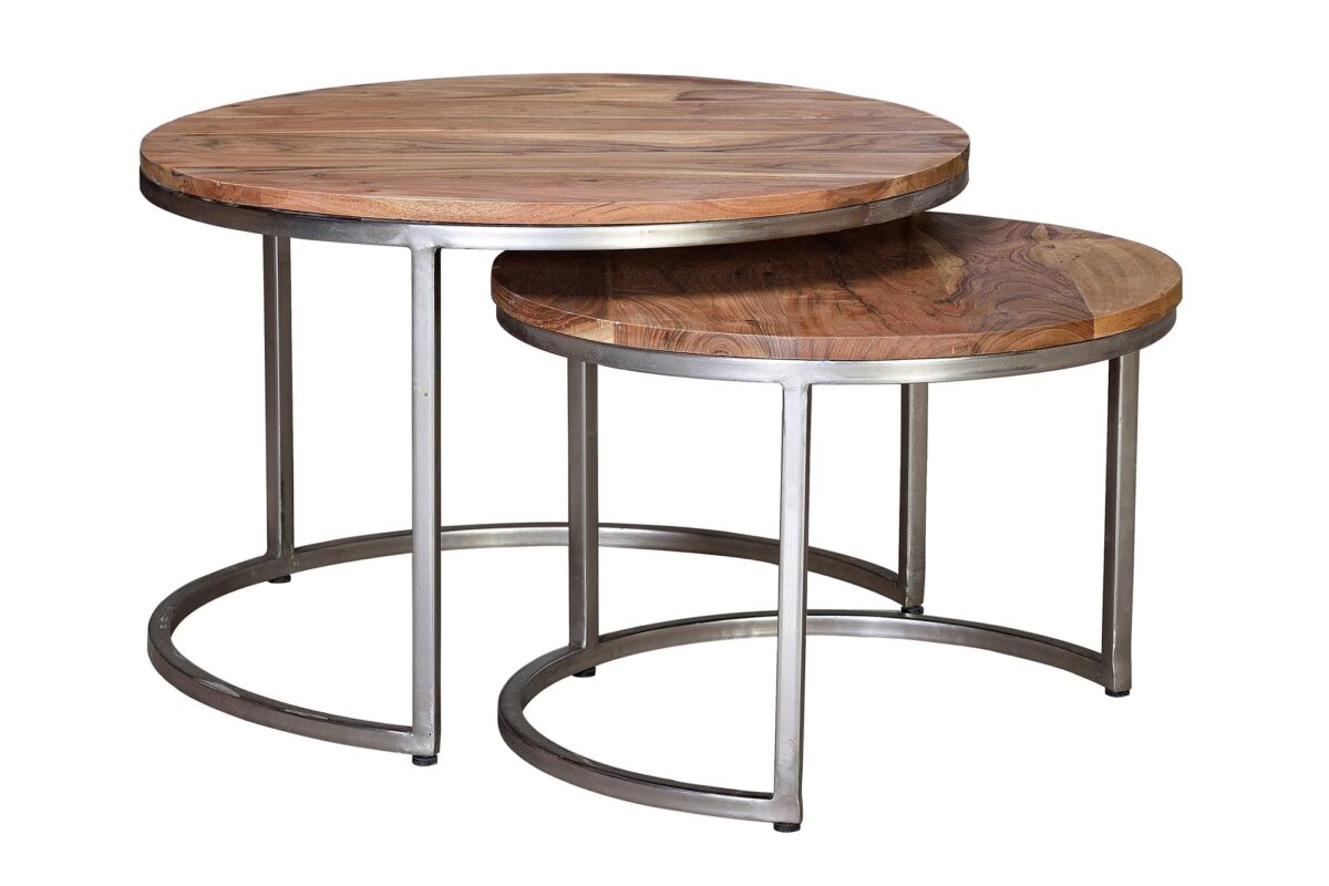 SET DE 2 MESAS NIDO EN MADERA DE MANGO, ESTRUCTURA EN METAL.