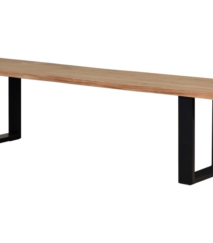 BANCO EN MADERA DE ACACIA, CON BASE DE METAL.