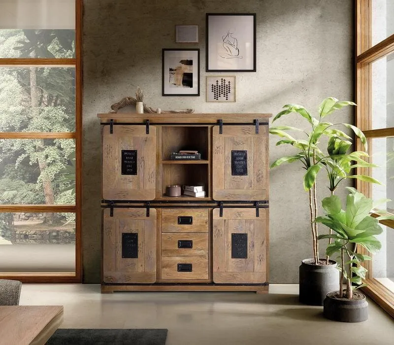 Aparador De Estilo Industrial Con Puertas – Mueble De Almacenamiento En Madera Y Metal Para Salón O Comedor, Acabado Texturizado Y Diseño Loft