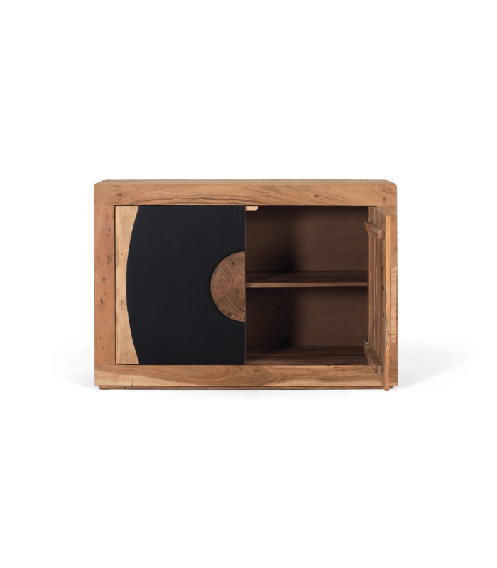Aparador de madera de acacia natural y negro con dos puertas 3 Aparador Acacia Natural & Negro – 2 Puertas 110 cm - Imagen 3