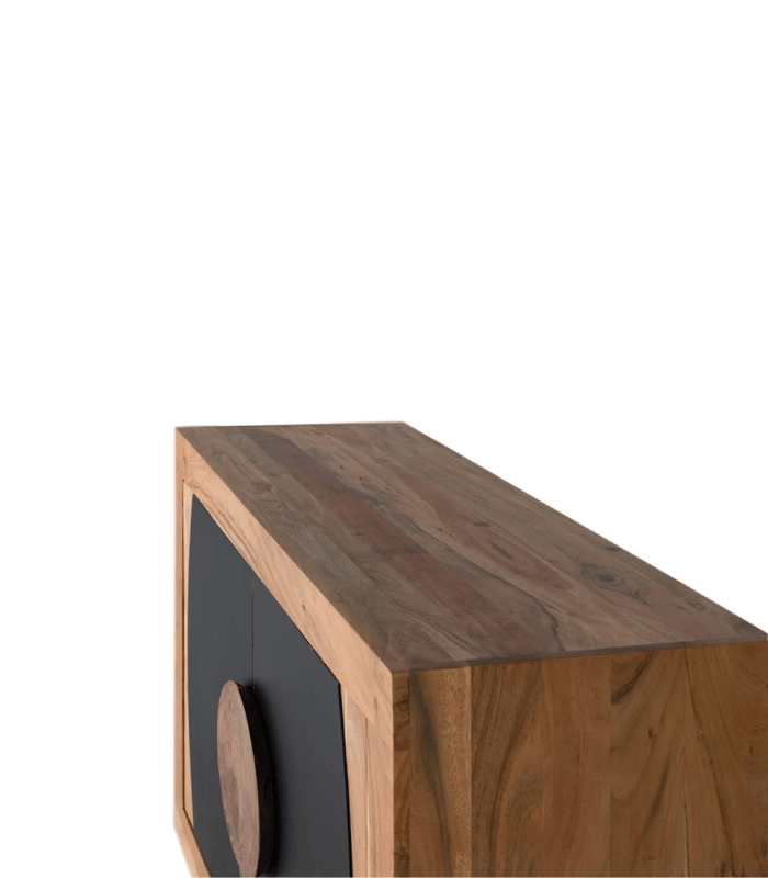 Aparador de madera de acacia natural y negro con dos puertas 4 Aparador Acacia Natural & Negro – 2 Puertas 110 cm - Imagen 4