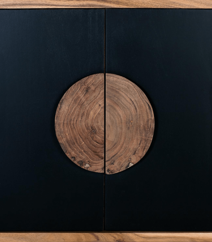 Aparador de madera de acacia natural y negro con dos puertas 5 Aparador Acacia Natural & Negro – 2 Puertas 110 cm - Imagen 5
