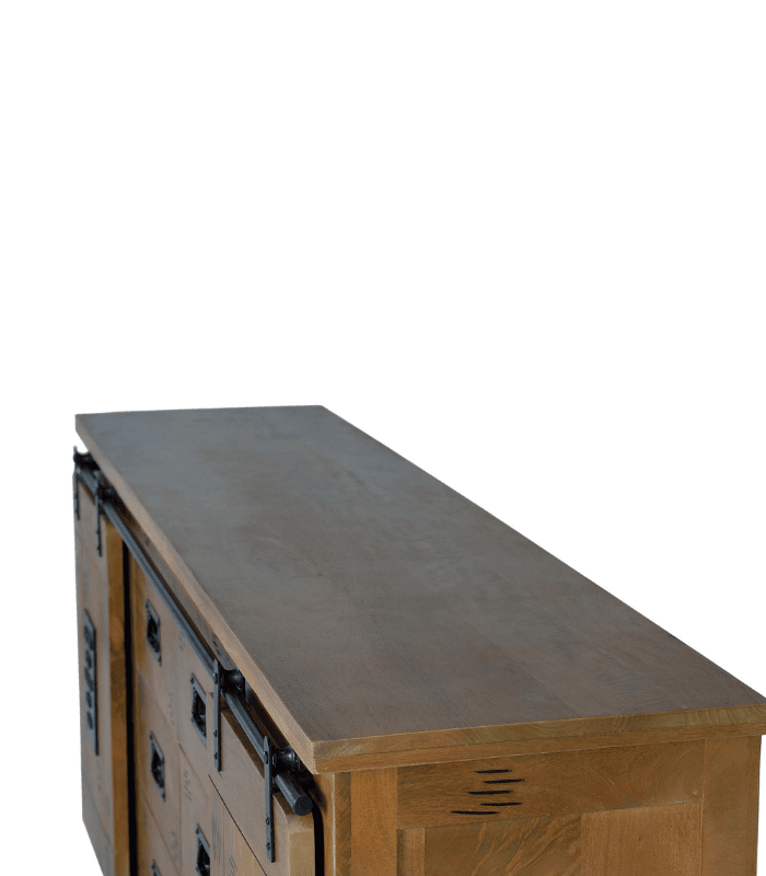 Aparador industrial de madera de mango con puertas correderas y cajones 4 Aparador 2 puertas correderas y 6 cajones - Imagen 4