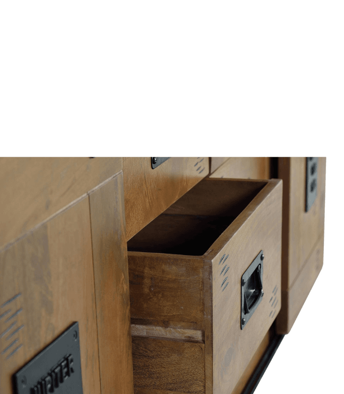 Aparador industrial de madera de mango con puertas correderas y cajones 5 Aparador 2 puertas correderas y 6 cajones - Imagen 5