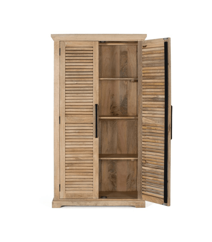 Armario de madera natural con puertas altas y estantes ajustables 2 Armario 2 puertas madera de mango natural - Imagen 3