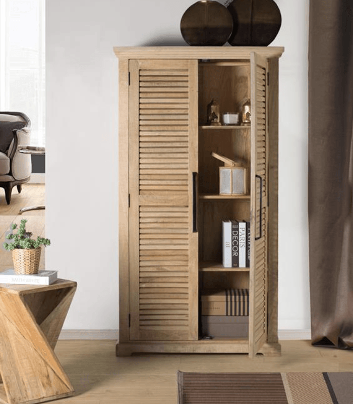 Armario de madera natural con puertas altas y estantes ajustables 4 Armario 2 puertas madera de mango natural - Imagen 4