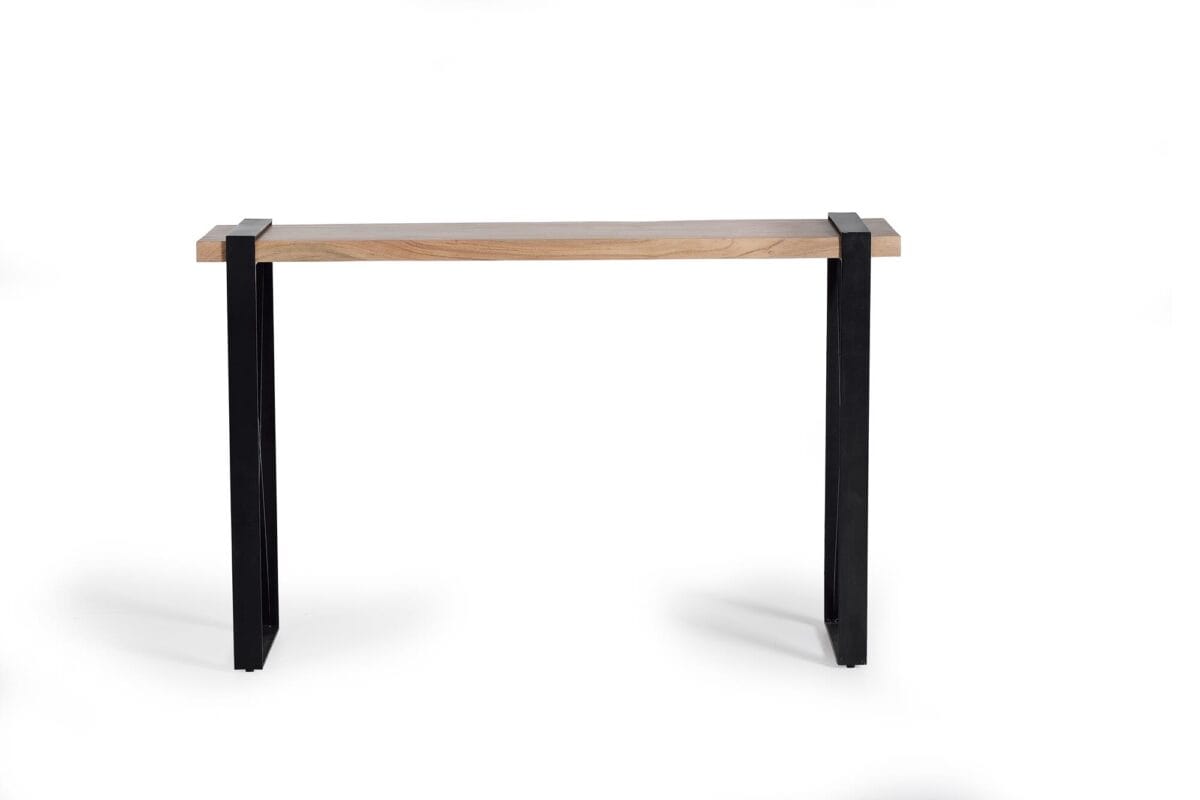 Consola de madera de acacia con patas de metal negras, estilo moderno 2 Consola Madera Acacia y Metal - Imagen 3