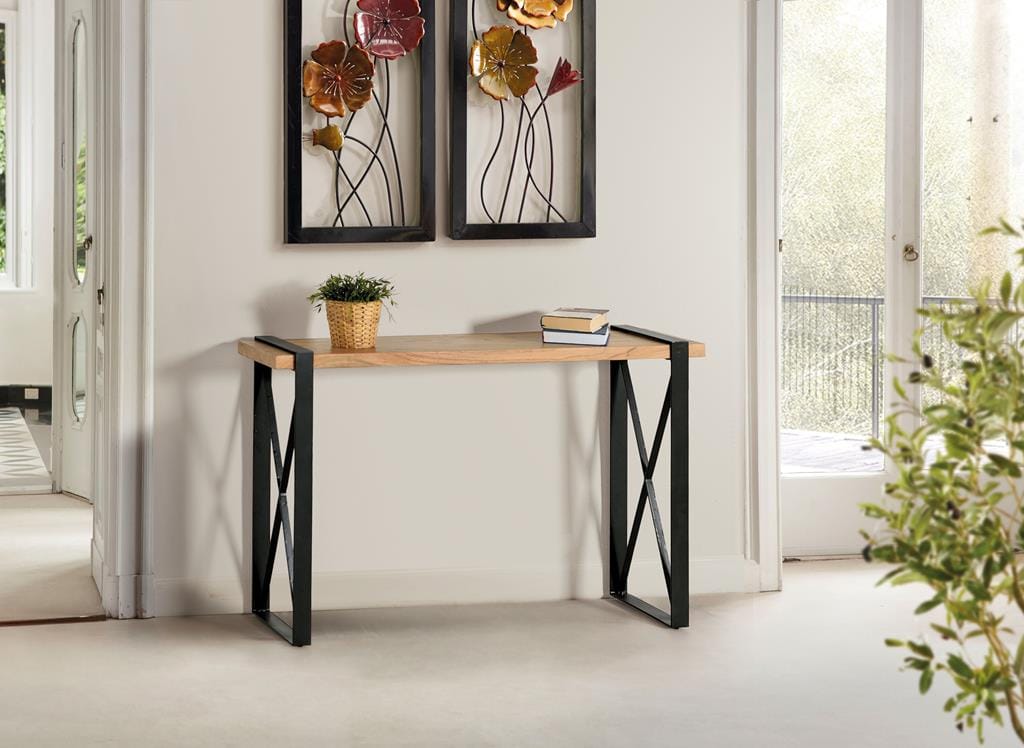 Consola de madera de acacia con patas de metal negras, estilo moderno 3 Consola Madera Acacia y Metal - Imagen 4
