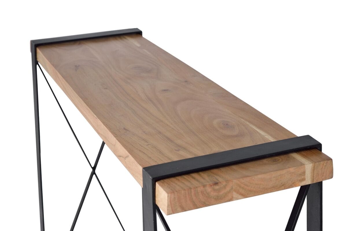 Consola de madera de acacia con patas de metal negras, estilo moderno 4 Consola Madera Acacia y Metal - Imagen 2