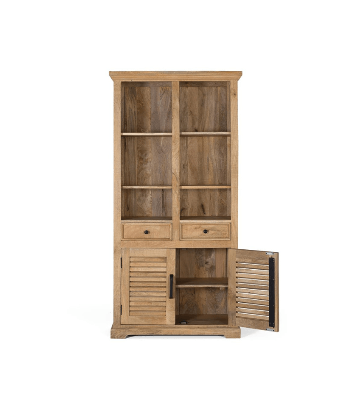 Librería alta de madera maciza de mango en tono natural 2 Librería en madera maciza de mango natural - Imagen 3