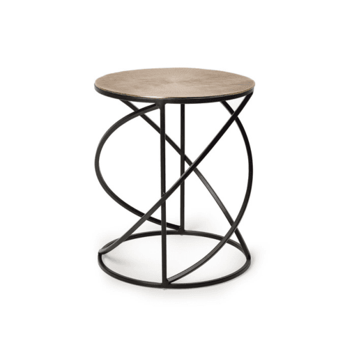 Mesa auxiliar vintage de metal negro con tapa de bronce envejecido