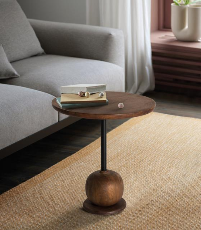 Mesa auxiliar redonda de madera de mango con patas metálicas en color negro 3 MESA AUXILIAR REDONDA - Imagen 4