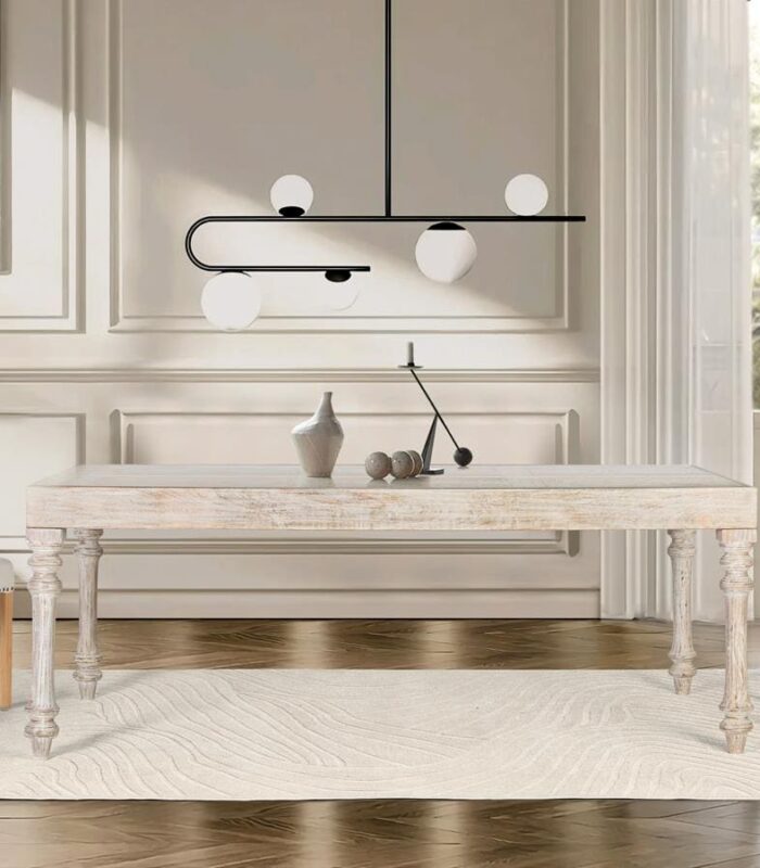 Mesa de comedor en madera de mango tallada a mano