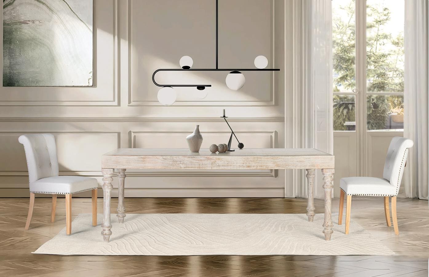 Mesa de comedor en madera de mango tallada a mano Mesa de comedor en madera de mango tallada a mano