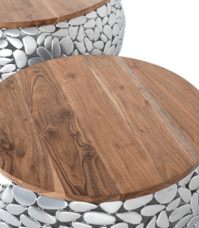 Mesa de comedor moderna de madera y metal 3 Set de 2 Mesas de Centro - Imagen 3