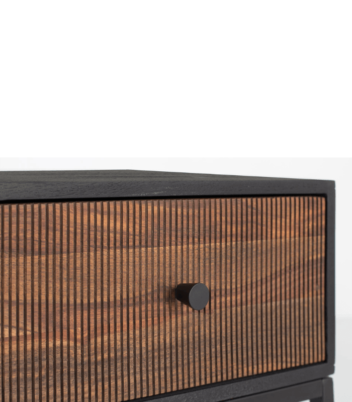 Mesita de madera de palisandro y mango con cajón y base de metal negro 3 Mesita 1 Cajón de Palisandro y Mango con Base Metálica - Imagen 4