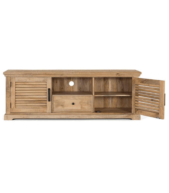 Mueble TV rústico con puertas y cajón en madera maciza de mango natural 3 Mueble de TV 2 puertas y 1 cajón - Imagen 3