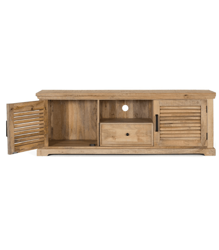 Mueble TV rústico con puertas y cajón en madera maciza de mango natural 4 Mueble de TV 2 puertas y 1 cajón - Imagen 4