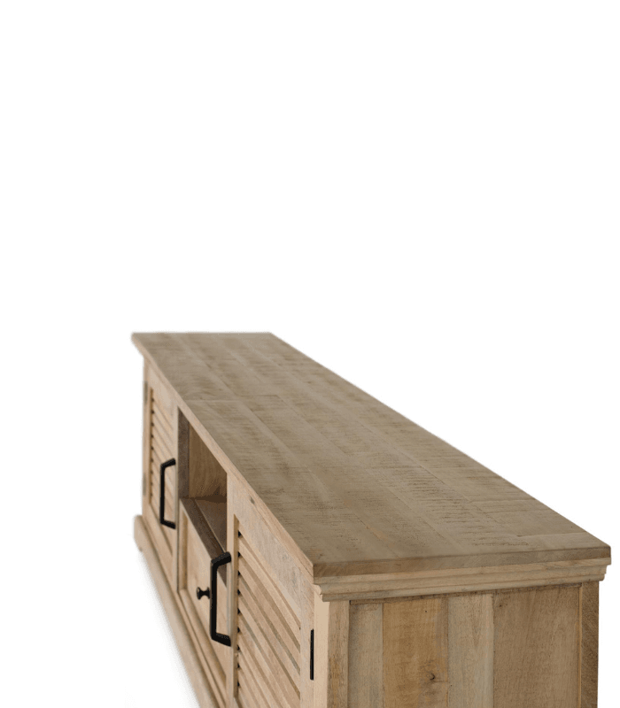 Mueble TV rústico con puertas y cajón en madera maciza de mango natural 5 Mueble de TV 2 puertas y 1 cajón - Imagen 5