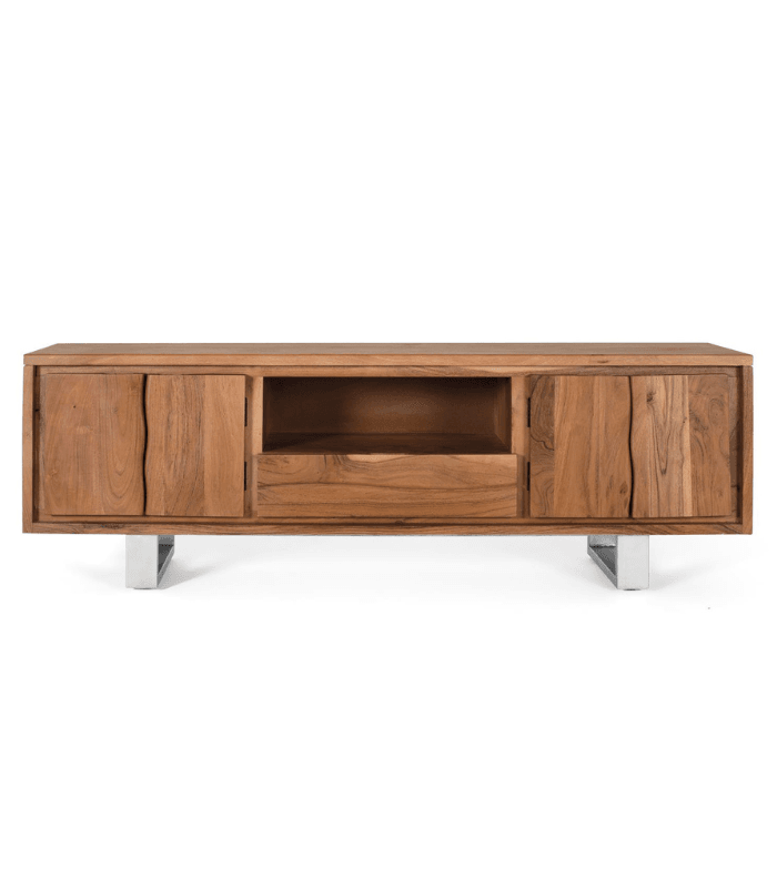 Mueble de TV industrial en madera de acacia natural y patas metálicas