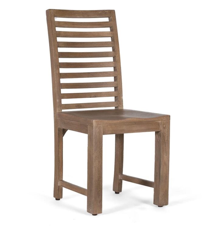 Set de 2 sillas en madera de mango natural, diseño rústico artesanal, sin montaje, perfectas para comedor o cocina.