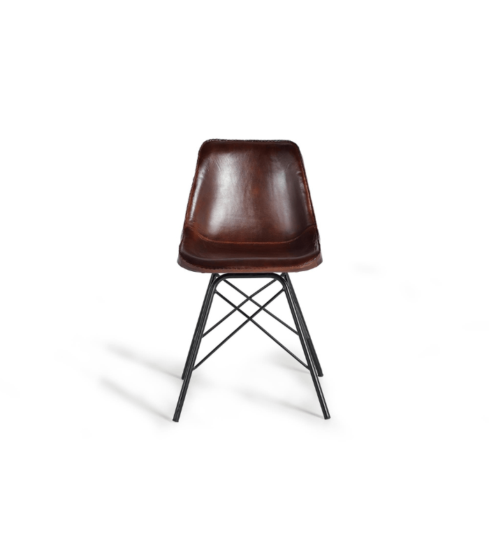 Silla Industrial Tapizada en Piel Marrón