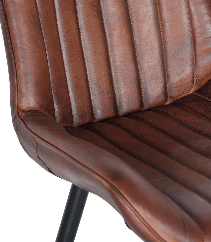 Silla estilo industrial tapizada en cuero marrón con patas metálicas negras 4 Silla Industrial Tapizada en Cuero Marrón con Patas Metálicas Negras - Imagen 3