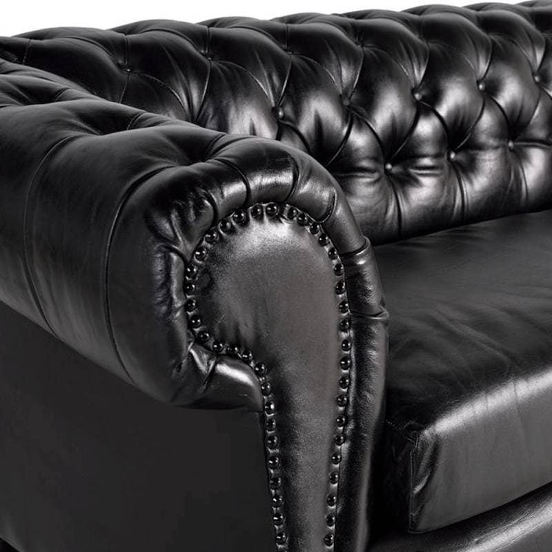 Sofá Chester 4 plazas tapizado en piel negra de vacuno (2) Sofá Chester de Piel Negro 4 Plazas - Imagen 3
