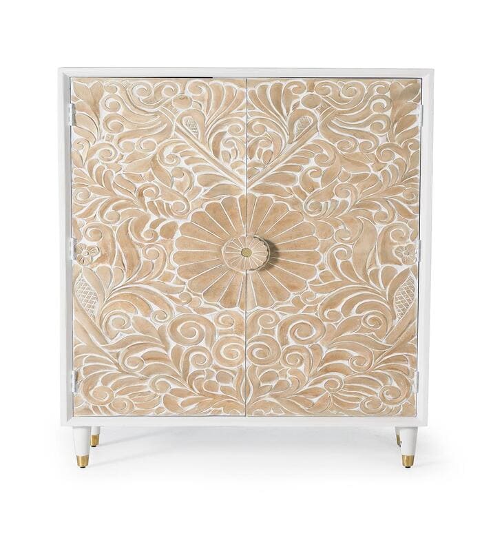 armario-de-madera-de-mango-con-puertas-talladas-a-mano-blanco-4 Armario de Madera de Mango con Puertas Talladas a Mano – Blanco - Imagen 4
