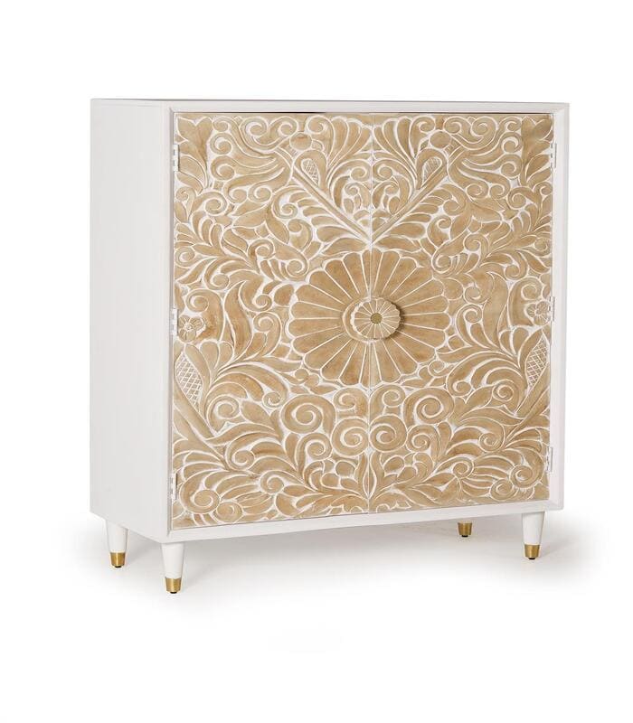 armario-de-madera-de-mango-con-puertas-talladas-a-mano-blanco-5 Armario de Madera de Mango con Puertas Talladas a Mano – Blanco - Imagen 3