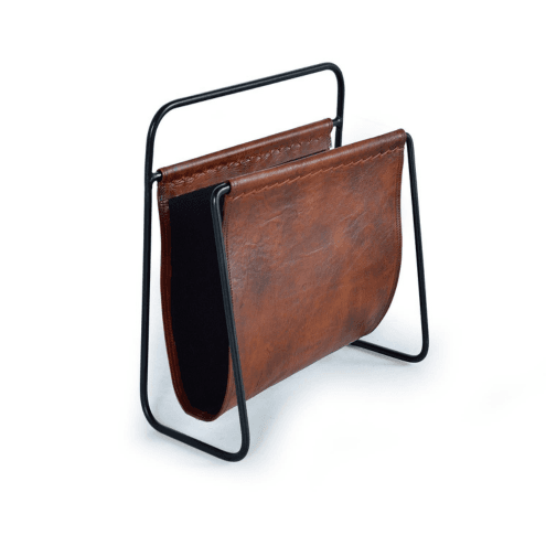 revistero de piel de vacuno y metal