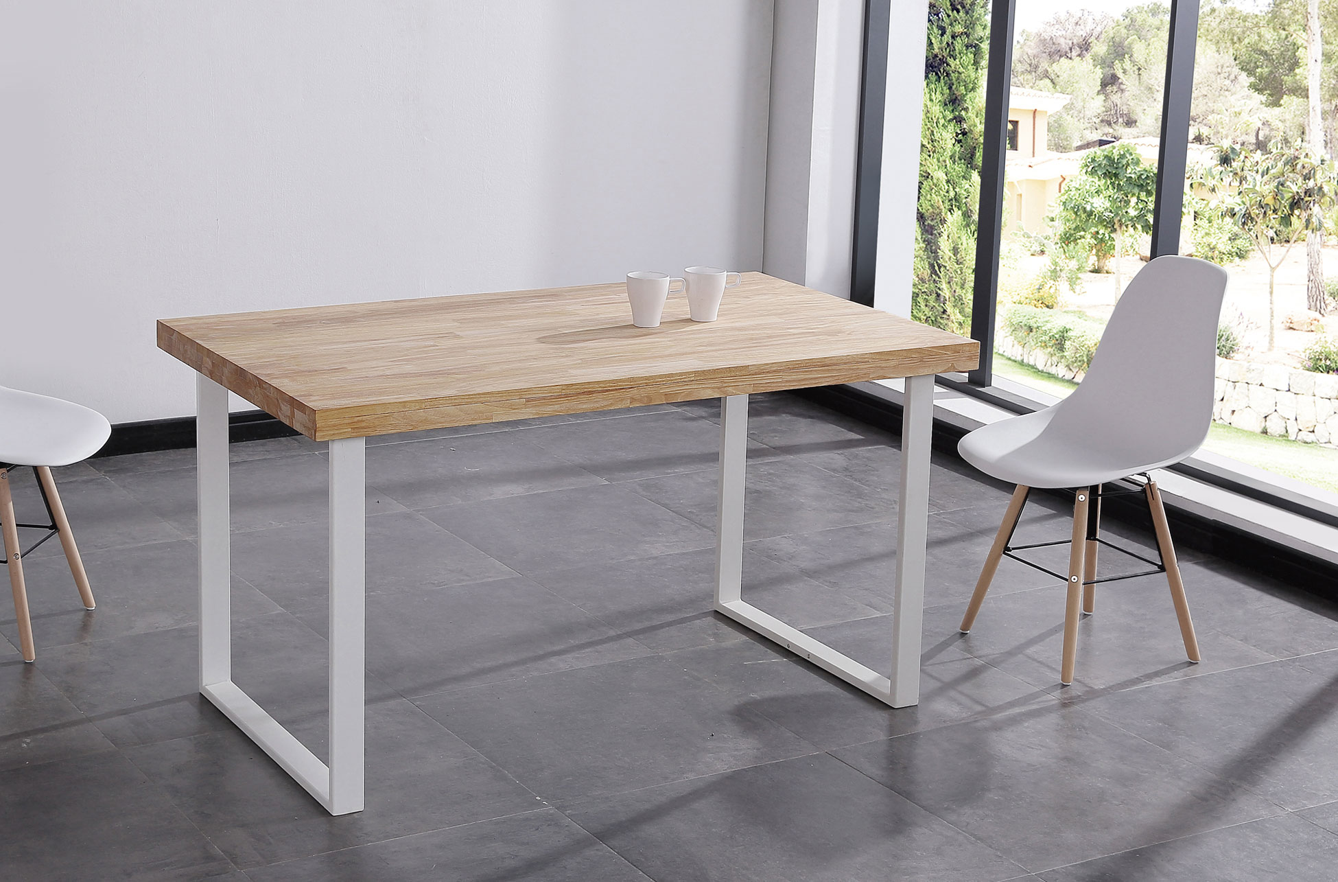 0001430020011-1-full.jpg MESA COMEDOR FIJA NATURAL 140 x 80 CM ROBLE NORDISH BLANCO - Imagen 1