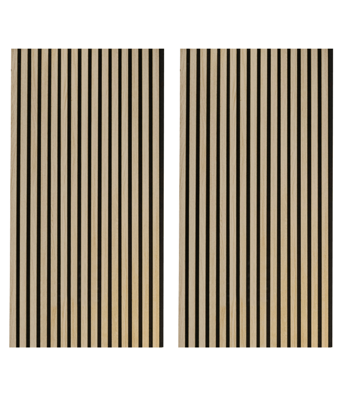 Detalle del panel acústico con acabado madera MDF